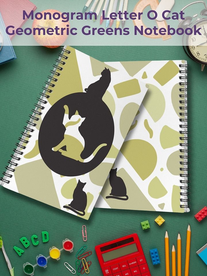 Monogram Letter O Cat Lover Geometric Greens Notebook product image (1)