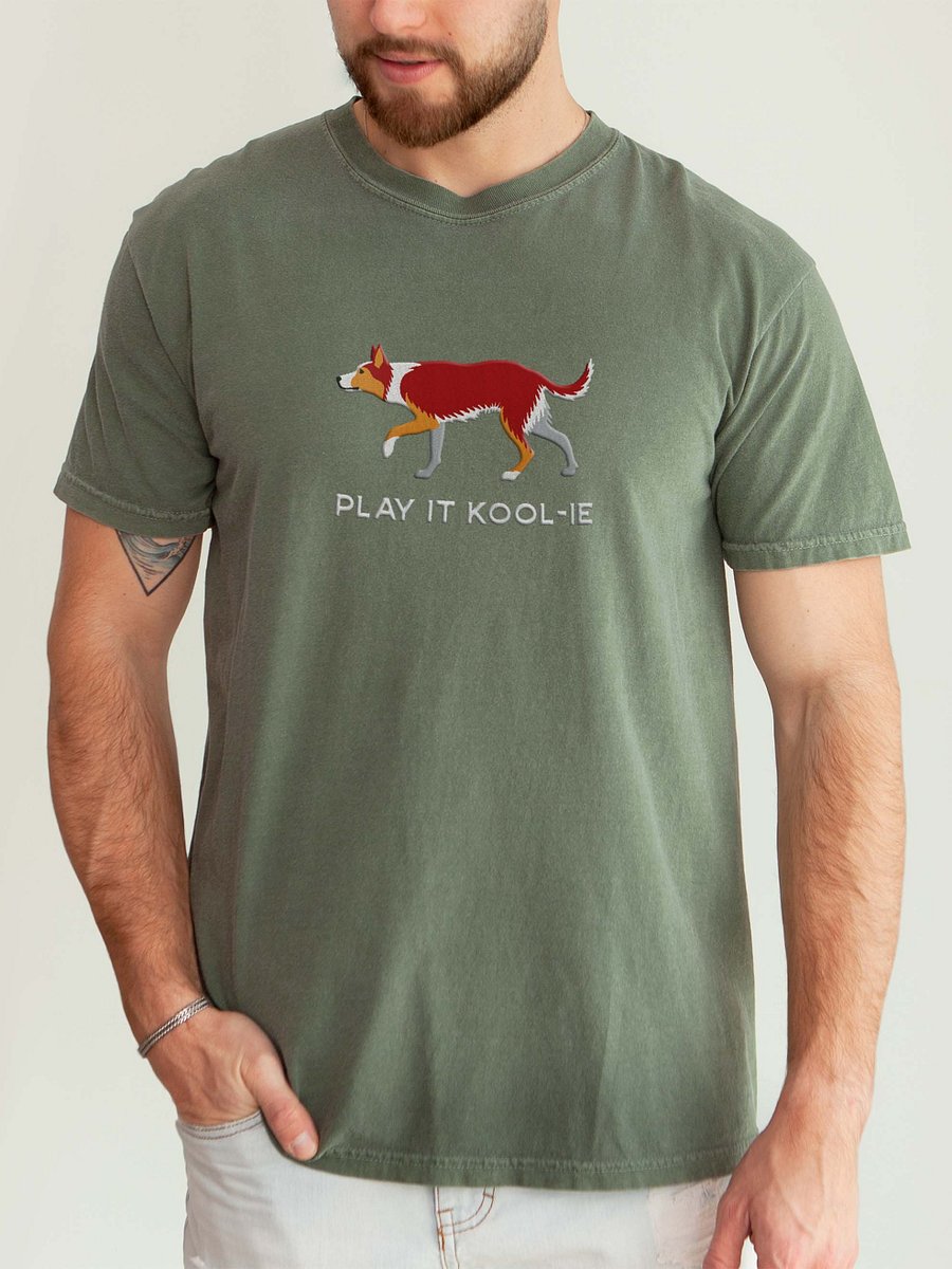 Play It Kool-ie T-Shirt(Embroidered) of an Australian Koolie(Red Tricolor) product image (2)