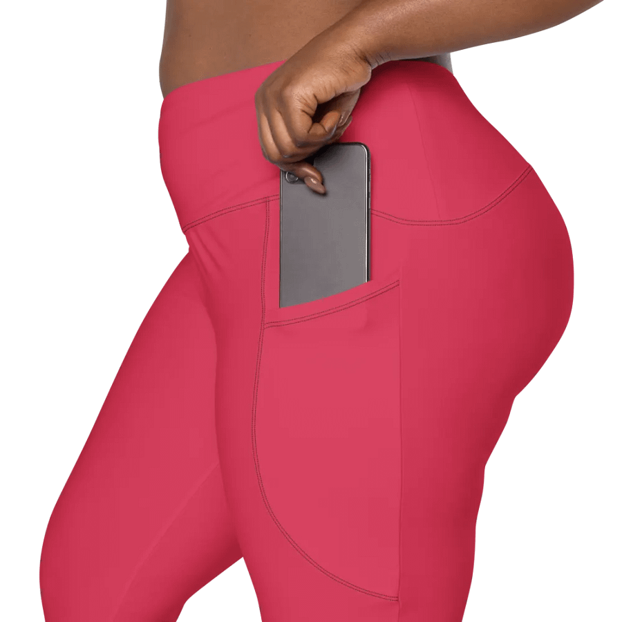 Plain Muted Red Light Summer Women's High Waisted Premium Crossover Leggings with Pockets by Treasure Pie product image (9)