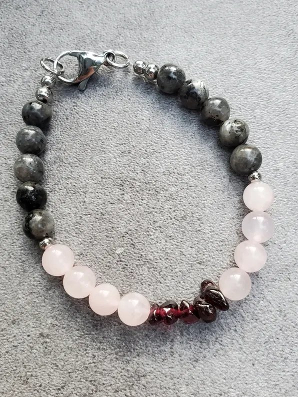 Devotion Bracelet | Rose Quartz, Garnet, Larvikite | Handmade Crystal Healing Jewelry product image (3)