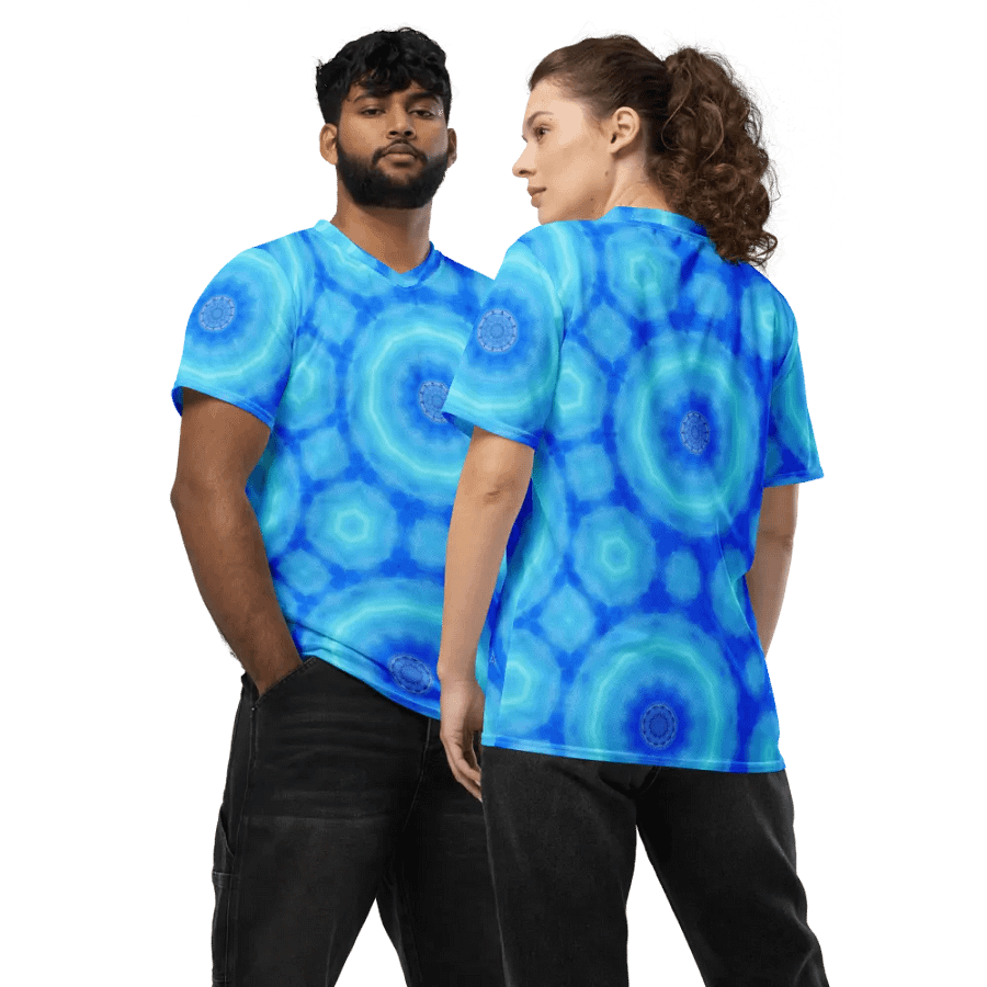 Abstract Circular Pattern in Blues Unisex V Neck Sports Jersey product image (1)