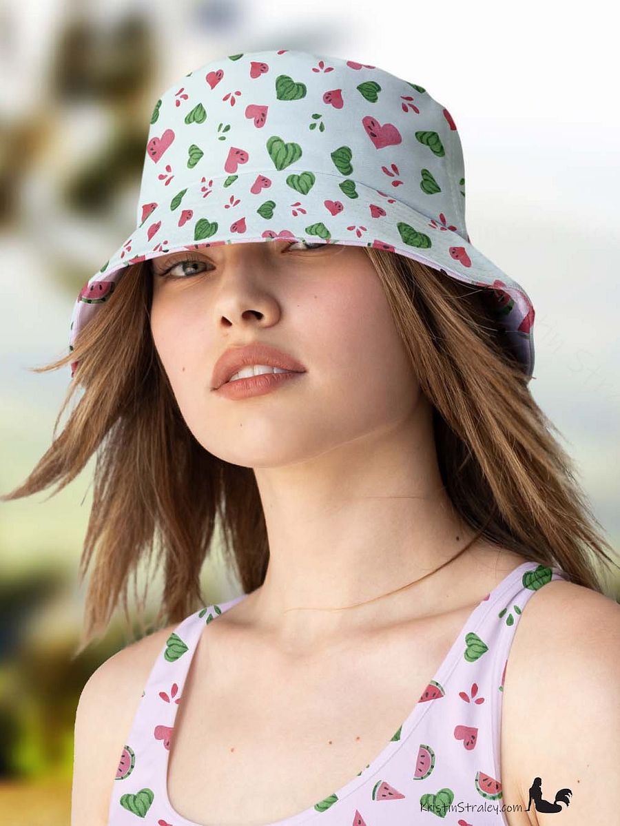Watermelon Splash Reversible Bucket Hat Watermelons and Hearts product image (7)
