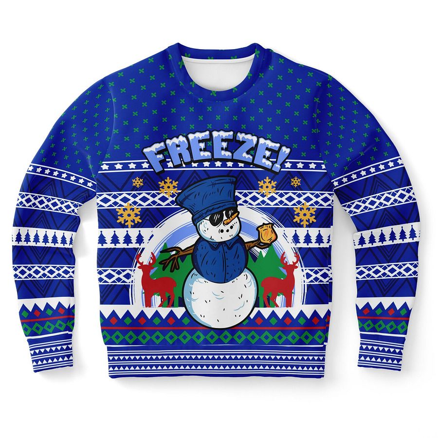 "Freeze" Snowman Police Christmas Sweater | Funny Holiday Law Enforcement Sweatshirt | Ugly Christmas Party Outfit product image (9)