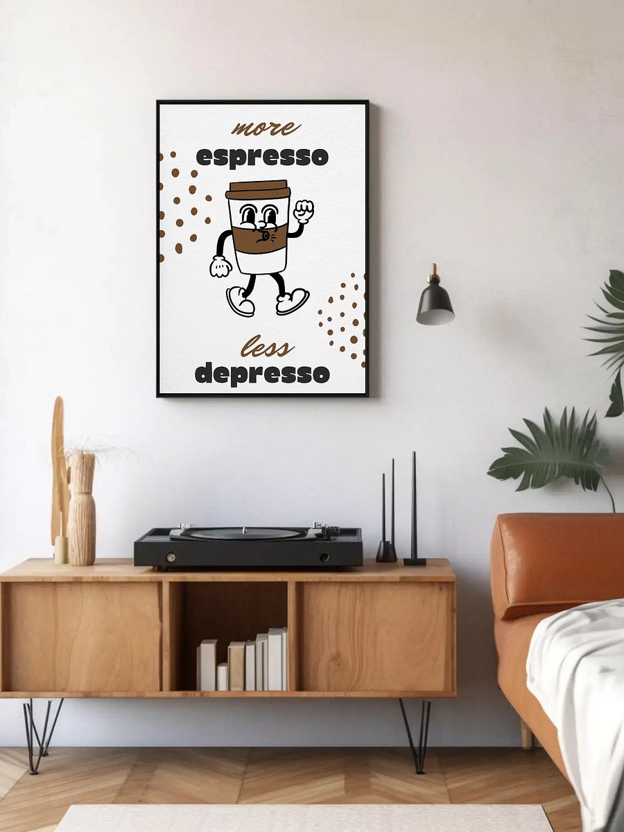 More Espresso Less Depresso Coffee Wall Art - Fun Cartoon Coffee Cup Print, Retro Kitchen Decor, Motivational Coffee Lover Poster product image (5)