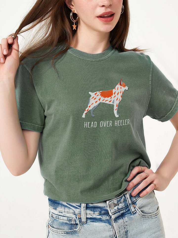 Head Over Heeler T-Shirt(Embroidered) of an Australian Cattle Dog(Red Heeler, Docked Tail) product image (2)