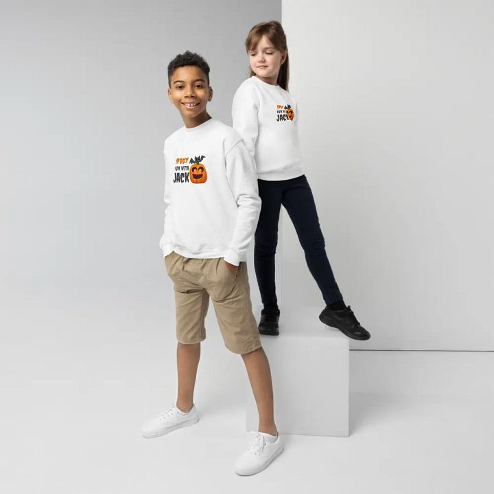 Spooky Fun with Jack Gildan Youth Crew Neck Sweatshirt – Cozy Halloween Kids' Apparel product image (1)