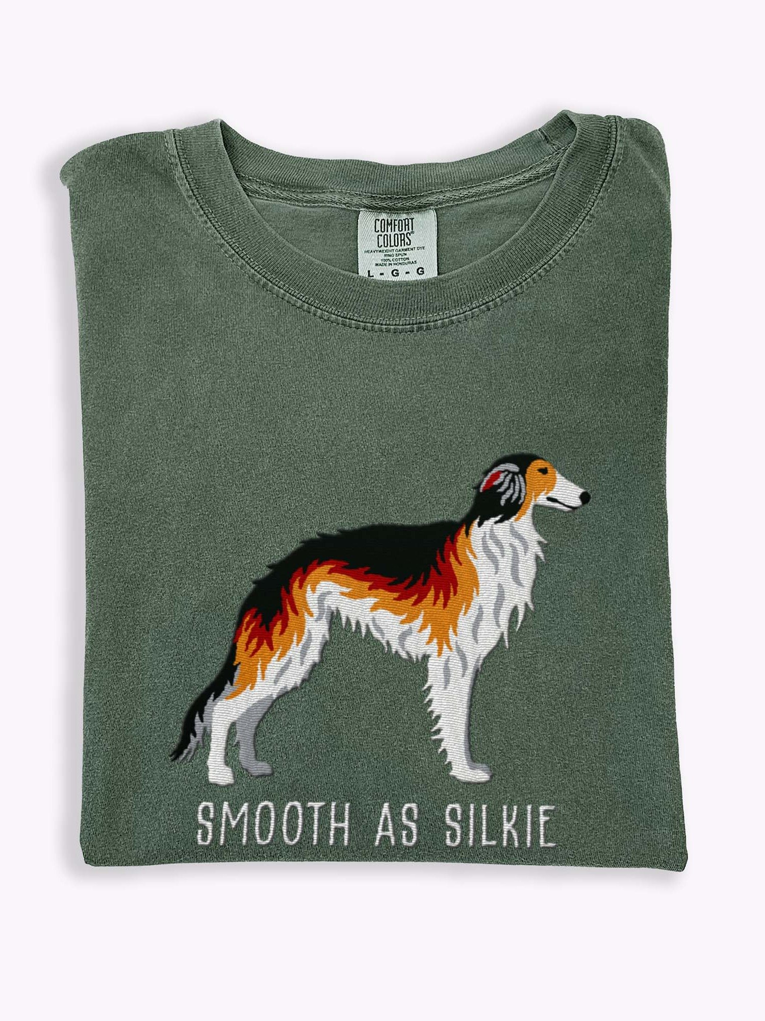 Smooth as Silkie T-Shirt(Embroidered) of a Silken Windhound(Sable) product image (1)