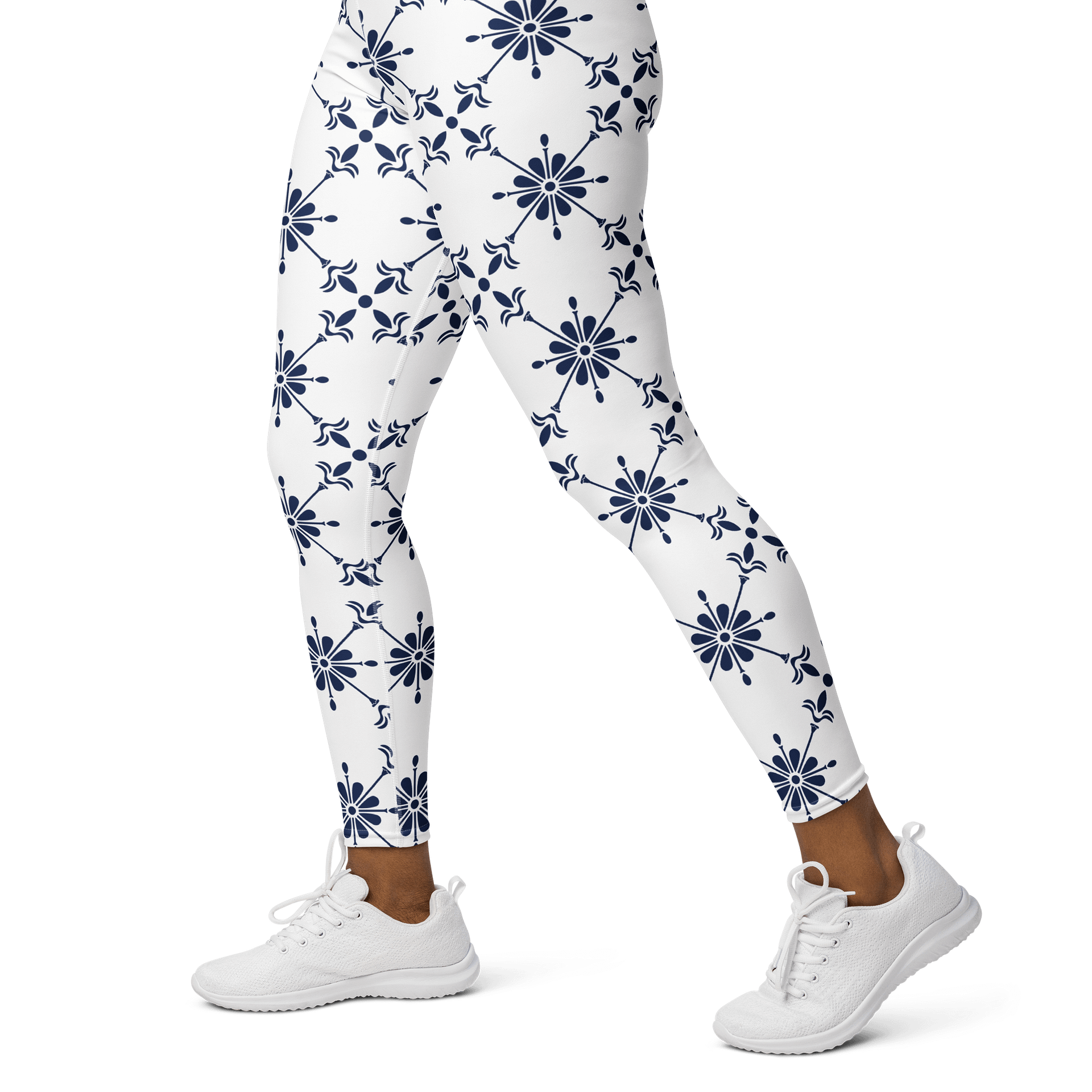 Floral Frost High-Waist Leggings - Blue and White Pattern product image (3)