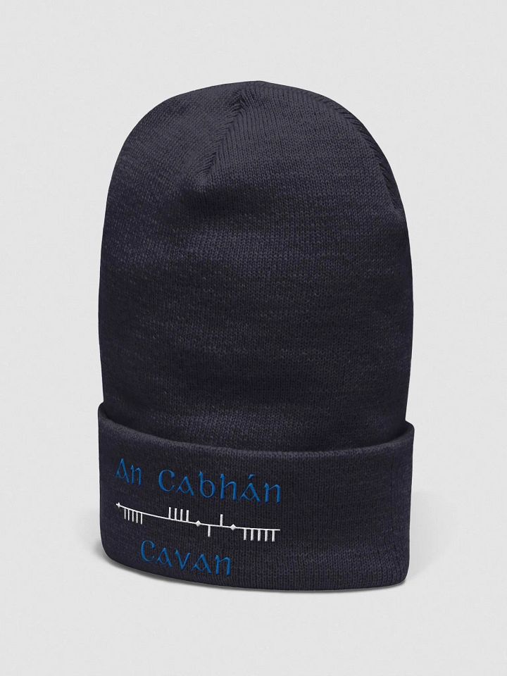 Cavan/An Cabhán, Blue and White, Scholastic Style Ogham embroidered Cuffed Beanie product image (1)