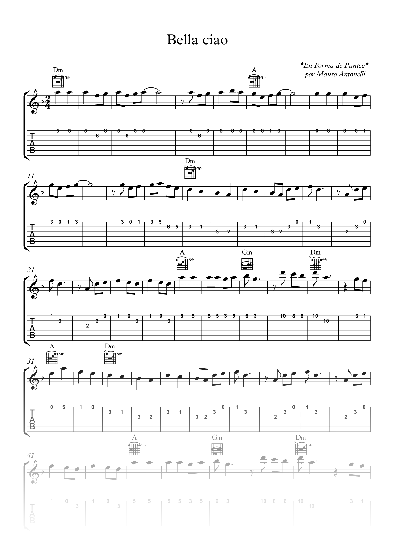 Bella ciao - Partitura + Tabs + Acordes + Pista product image (1)