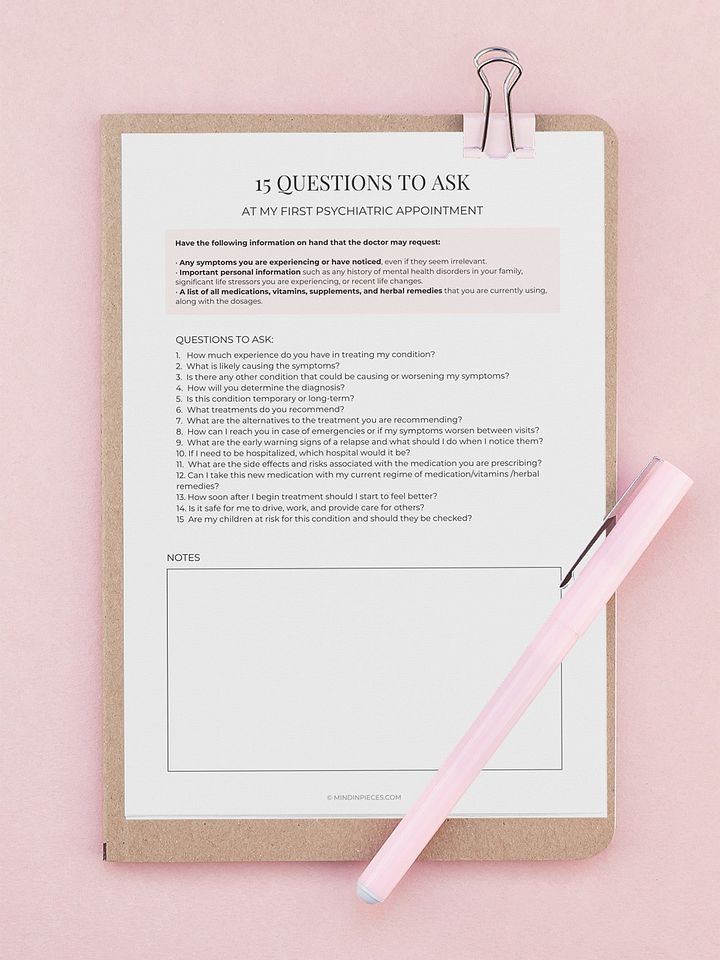 FREE Printable List of 15 Questions to Ask at Your First Psychiatric Appointment Digital Download product image (1)