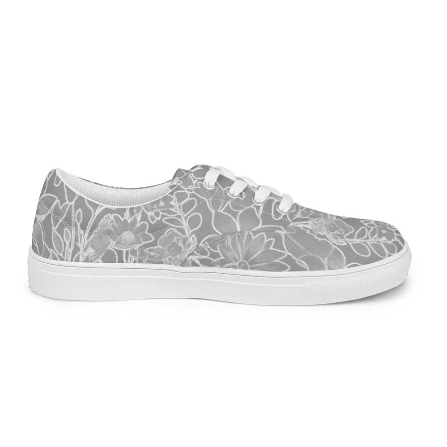 Line art Gray and White Floral/Women's Lace-Up Canvas Shoes by Allcolor product image (5)