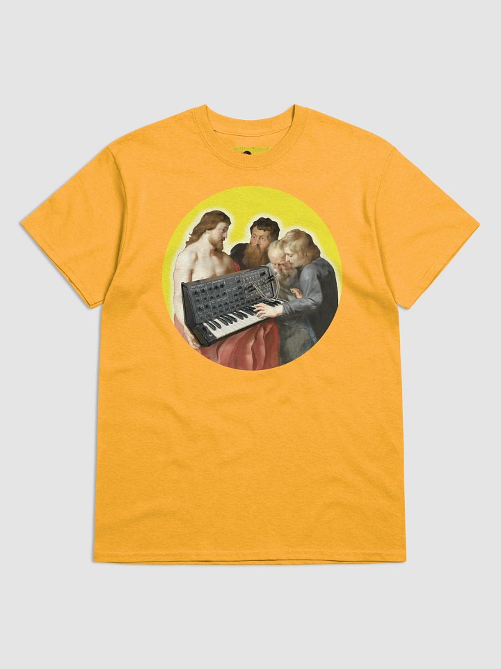 He died for our synths, by Frank Fonik (Japanese Korg MS 20), Techno EDM Unisex t-shirt product image (1)