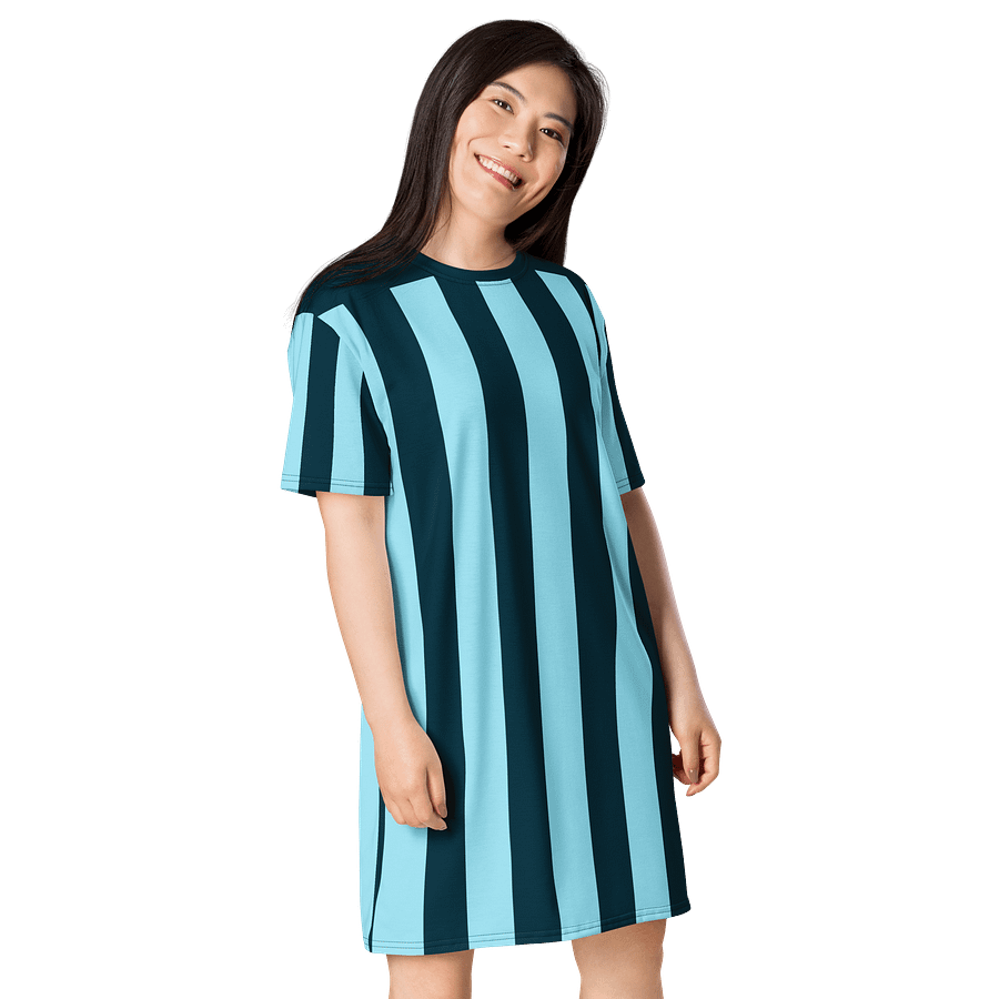 Exclusive Light Blue & Teal Striped Oversized T-Shirt Dress | TDS Music product image (4)