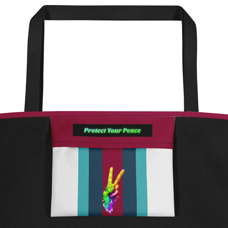 Turquoise, Burgundy, Green Stipred Protect Your Peace Tote Bag with Pocket product image (3)