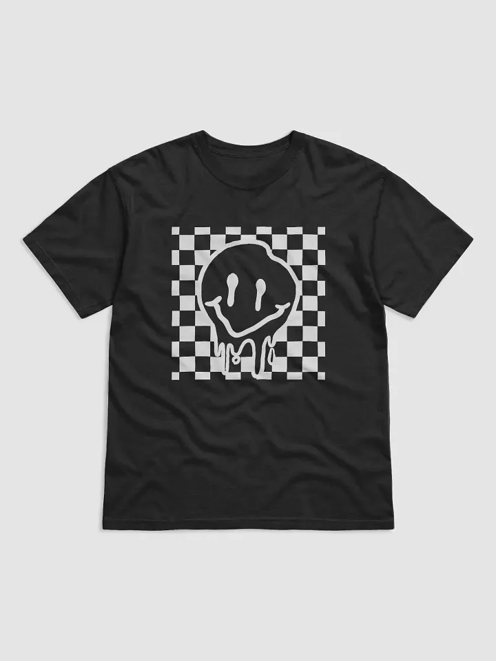Melting Smiling Face on a Checkerboard | Funny Retro-Style Trendy Smiling Face T-Shirt | Western and Rock Unisex Tee product image (2)