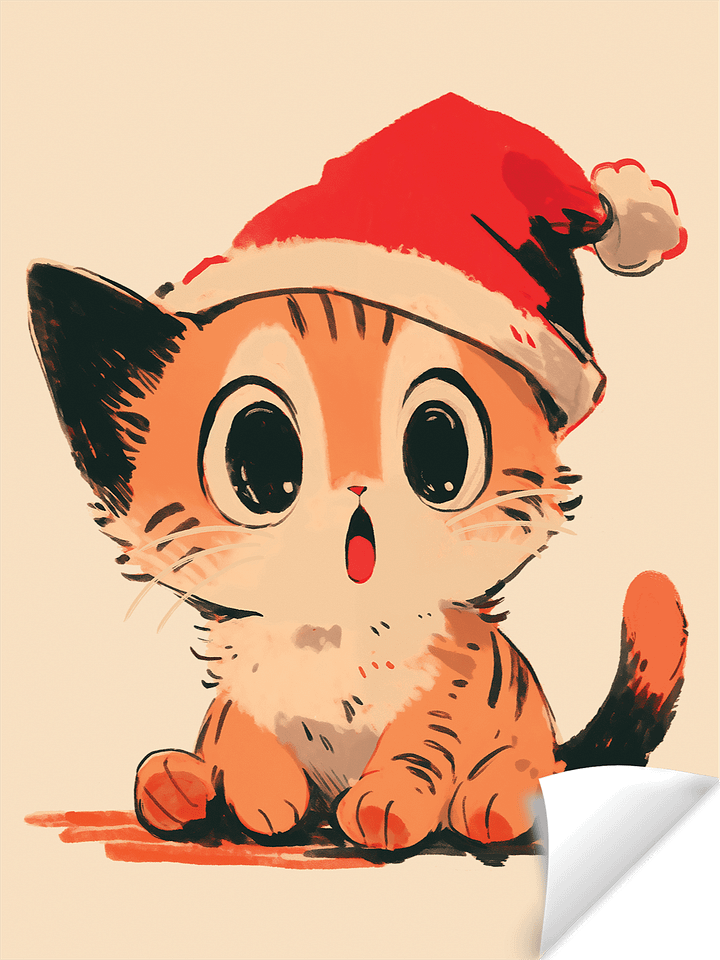 Vintage Santa Hat Cat | Matte Paper Print product image (1)