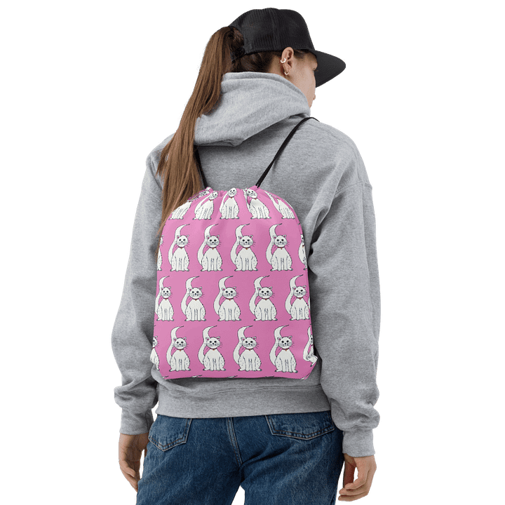 White Cat (art by Dina R.) acrylic painting picture - Drawstring Bag product image (1)