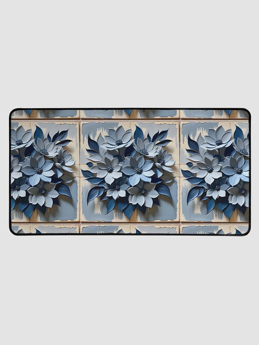 Desk Mat (31.5x15.5 inches) - Painted Tile Floral Pattern in Shades of Blue product image (1)