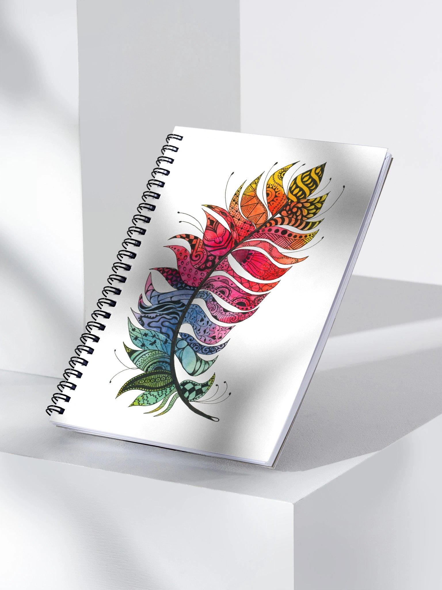 Vibrant Zentangle Feather Spiral Notebook product image (3)