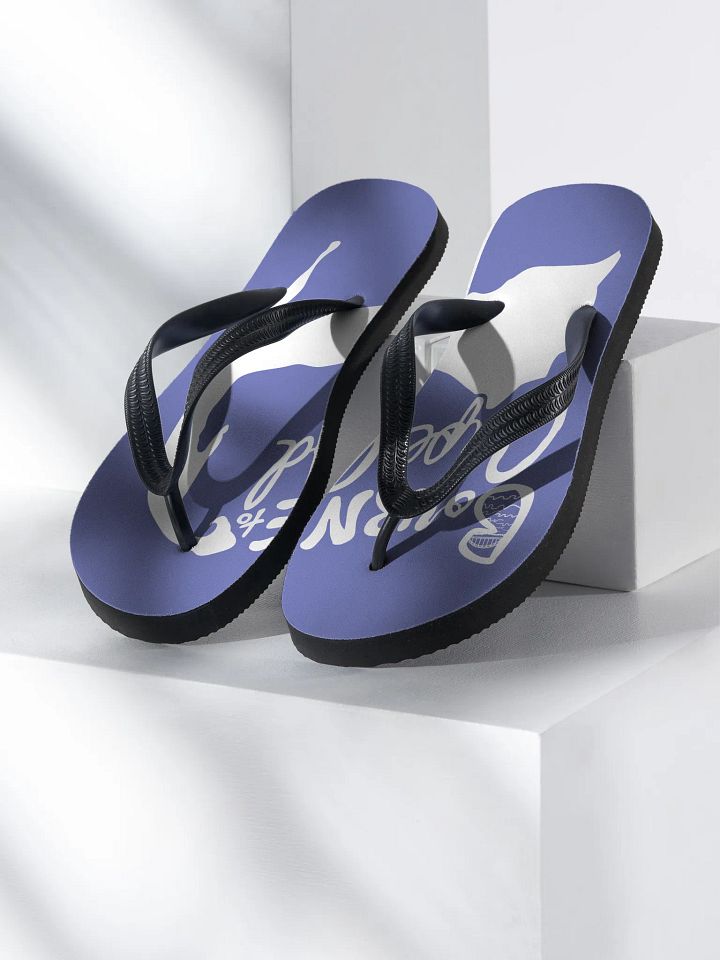 BOURNE to Flip Flop™ | Cape Cod Vibes for Your Soles | Logo Spread Sandals | White Logo on Slate Blueue product image (1)
