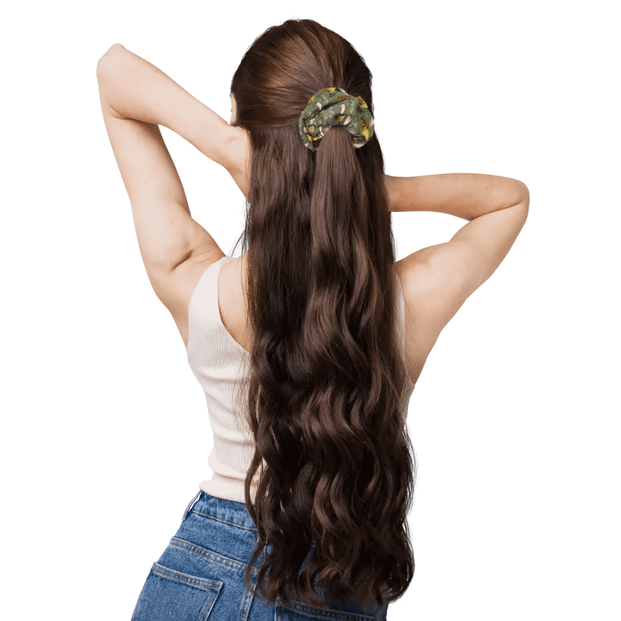 Hair Scrunchie - Golden Mushrooms on Light Green product image (11)