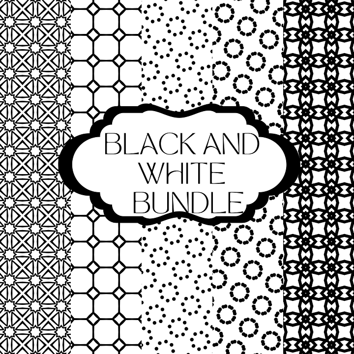 Elegant Black and White Patterned Paper Pack - 16 Sheets, 12x12 inches, 300 DPI product image (1)
