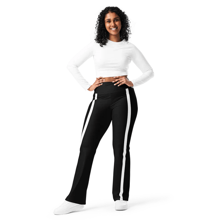 White Side Stripe Black Flared Leggings product image (1)