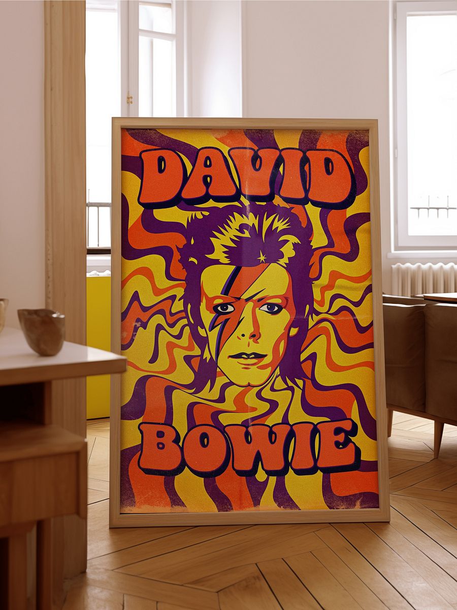 David Bowie Ziggy Stardust Poster - Psychedelic Aladdin Sane Print, Orange Yellow Purple Wall Art, Glam Rock Retro Music Decor product image (11)