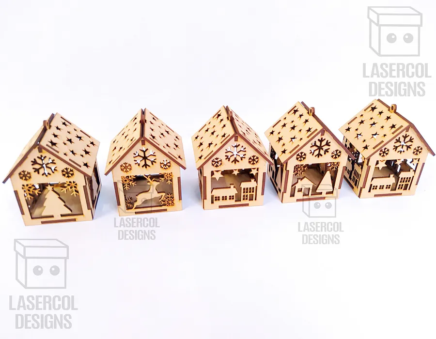 Christmas House Ornaments Set 3 (2 Sizes, 5 Styles) - Laser Cut Files product image (3)