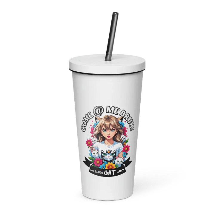 Childless Cat Lady 20 oz Tumbler Cup - White - Insulated Tumbler with a Straw product image (1)