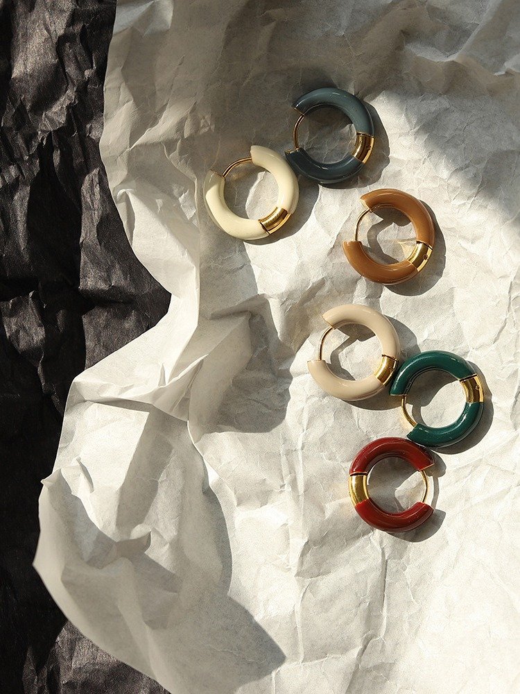 Colorful Enamel Hoop Earrings | Gold Tone product image (2)