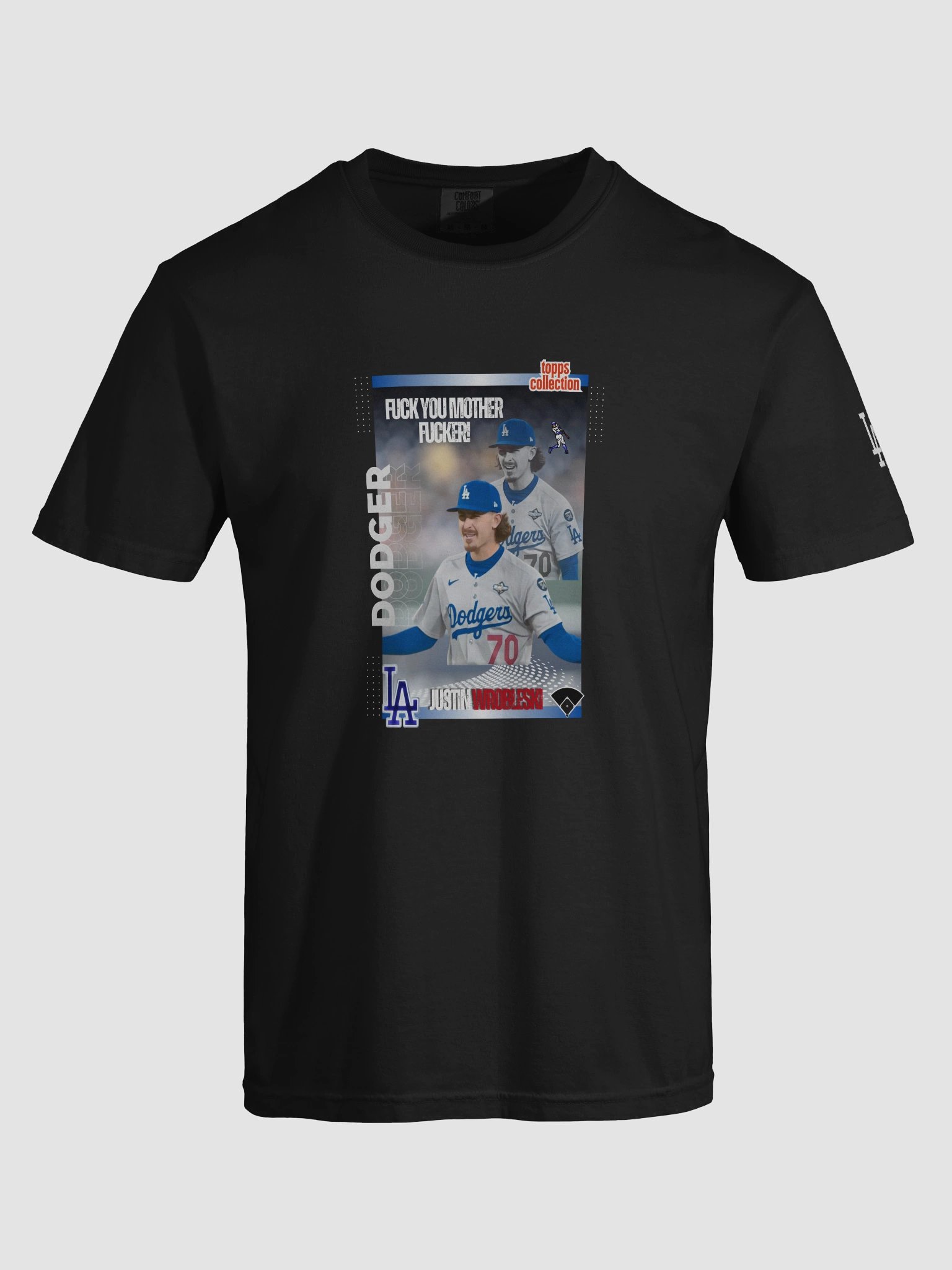 Dodgers Justin Wrobleski Baseball Card Lips Saying F*** You! Mother F***er! (Dark Colors) product image (32)