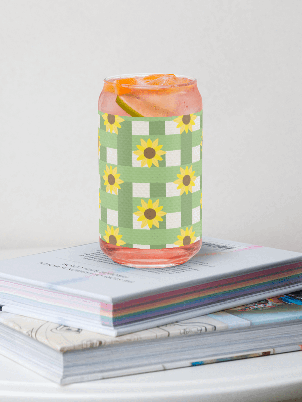 Sunflower Gingham- Green Background Glass Tumbler product image (1)