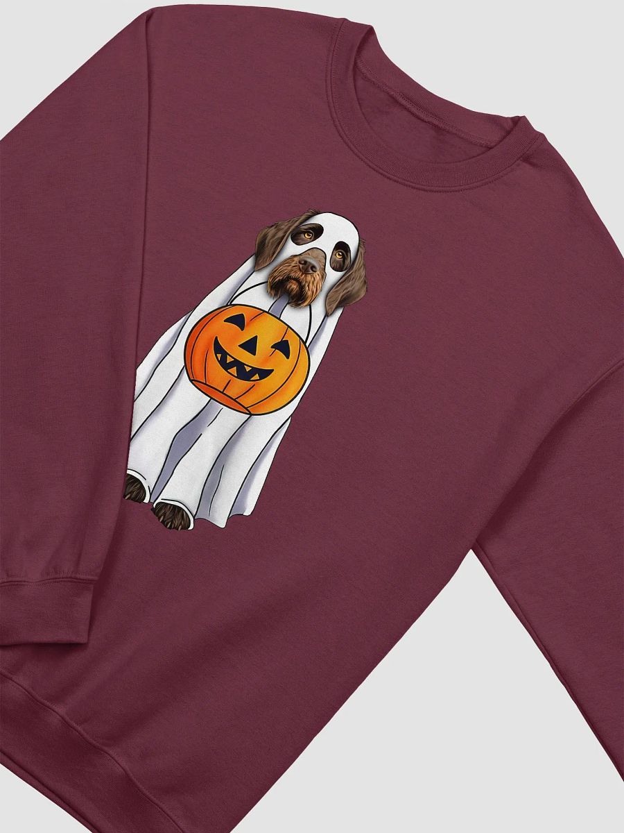 German Wirehaired Pointer Halloween Sweatshirt | Funny Halloween GWP Wearing a Ghost Costume with Pumpkin Basket product image (17)