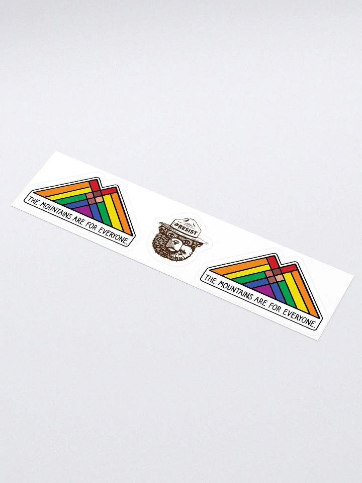 Mountains are for EVERYONE! Double Smokey Rainbow Sticker 15" Collage Vinyl Decal product image (1)