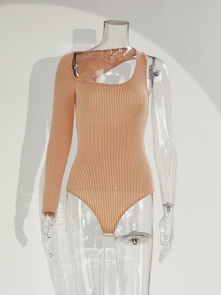 High quality stylish plus size high stretch hollow one shoulder bodysuit Wholesale product image (2)