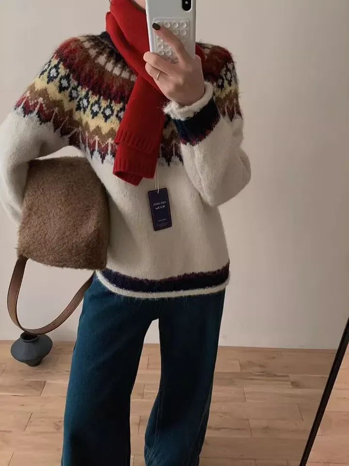 Retro Knitted Pullover Sweater Women's Loose Long Sleeve Top product image (3)