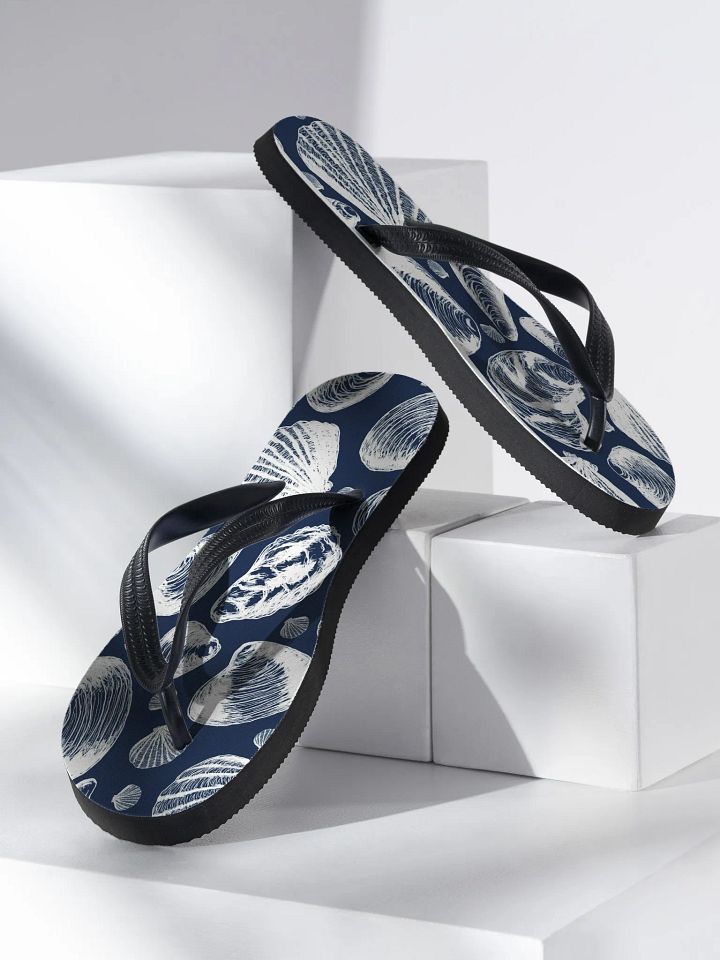 New England Tidal Treasures Flip Flops – Nautical White on Navy by Monique Faella Designs™ product image (2)