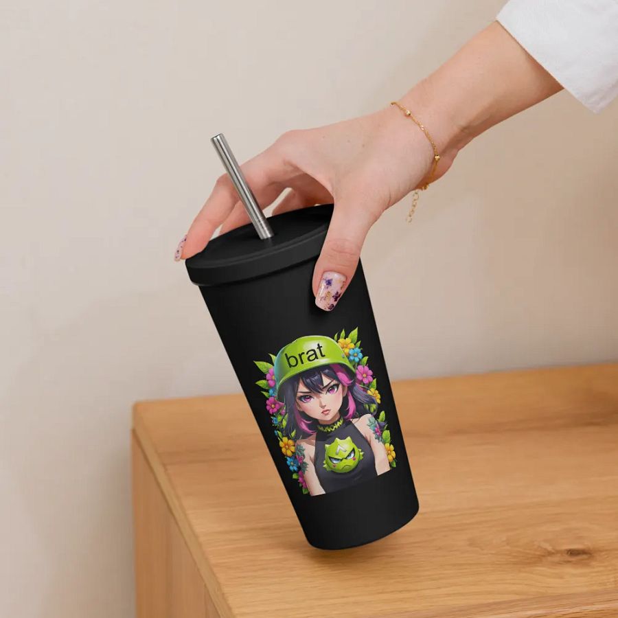 Brat 20 oz Tumbler Cup - Black - Insulated Tumbler with a Straw v6 product image (6)