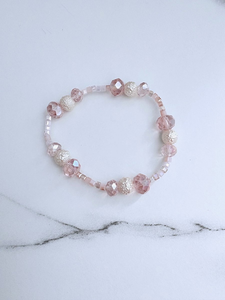 Blush Whisper | Faceted & Iridescent Bead Bracelet | Handmade 7" Coastal Charm | by Monique Faella Designs™ | MFD-00052 product image (2)