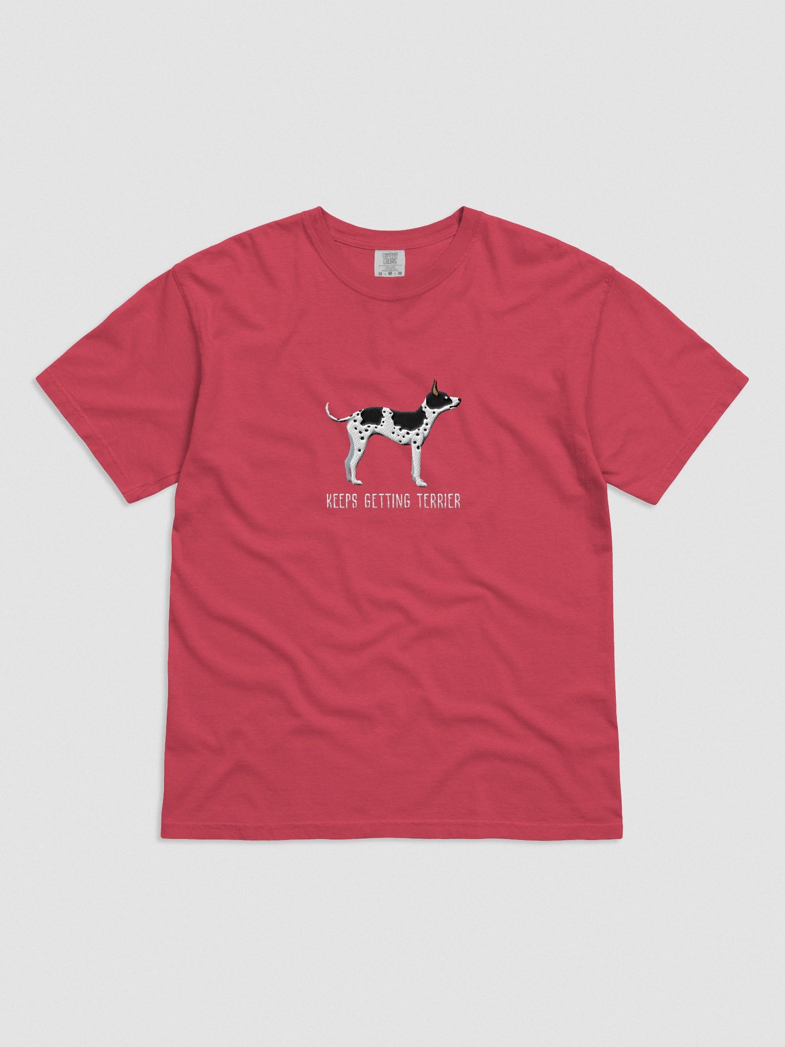 Keeps Getting Terrier T-Shirt(Embroidered) of an American Hairless Terrier(Black & White) product image (4)