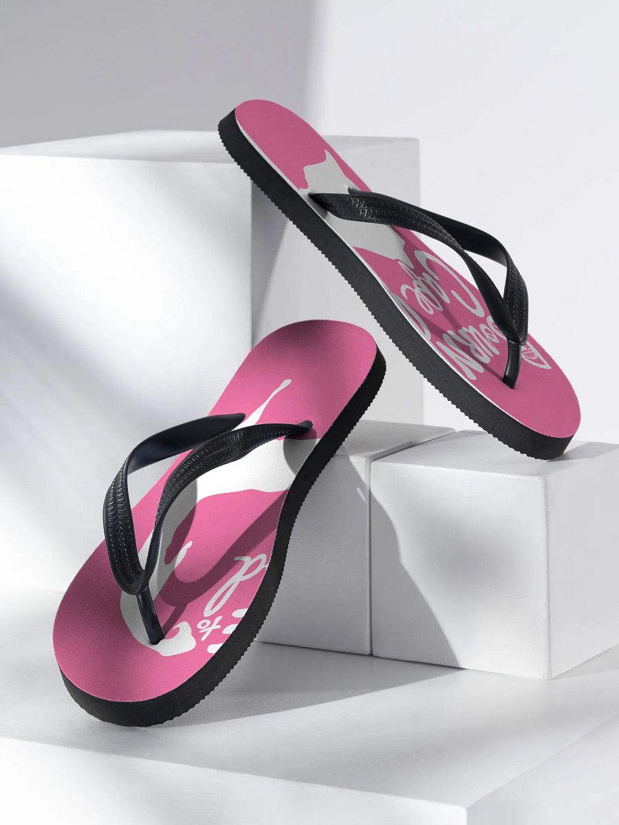 BOURNE to Flip Flop™ | Cape Cod Vibes for Your Soles | Logo Spread Sandals | White Logo on Brilliant Rose product image (2)