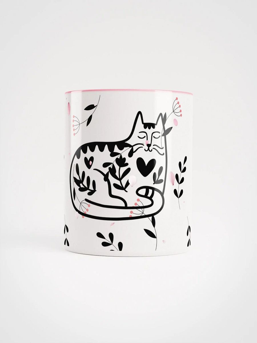 Whimsical Folk Art Cat Love Ceramic Mug|Housewarming Birthday Gifts Cute Mug (PINK) product image (5)