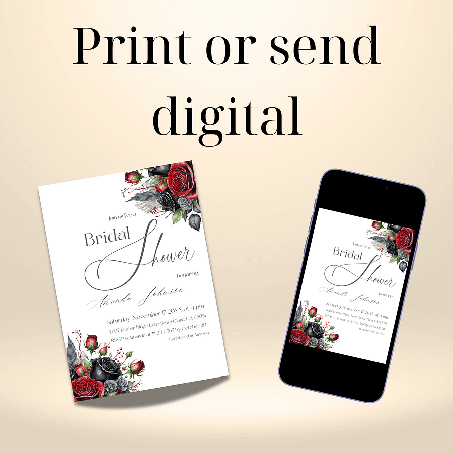 Dark Flowers Bridal Shower Invitation, Rustic Black Floral Wedding Shower Invite Canva Template, Printable Garden Party, Digital Download product image (9)