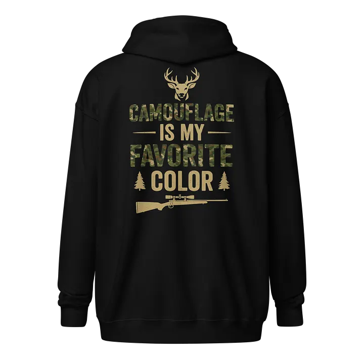 Camo Is My Favorite Color Zip Hoodie – Funny Hunter Gift with Rifle and Buck Art product image (1)