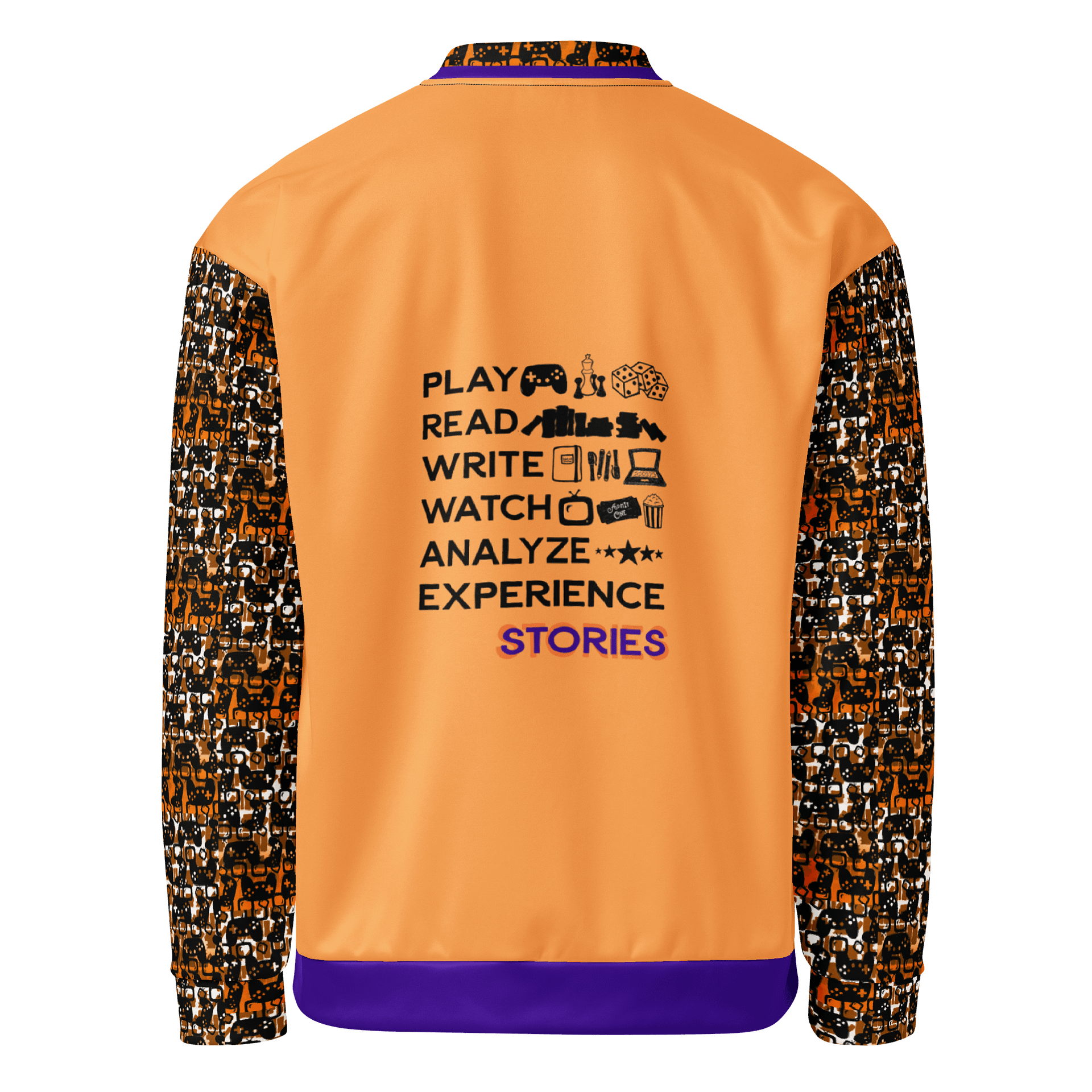Experience Stories Unisex Bomber Jacket (Orange, Purple, and Black) product image (2)