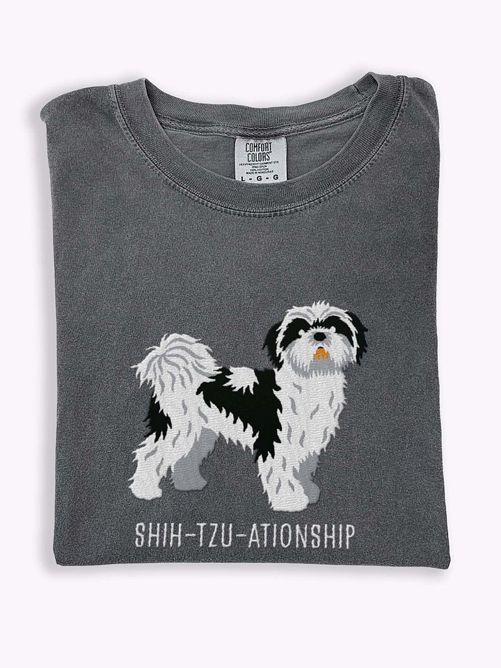 Shih-Tzu-ationship T-Shirt(Embroidered) of a Shih Tzu(Black & White) product image (1)