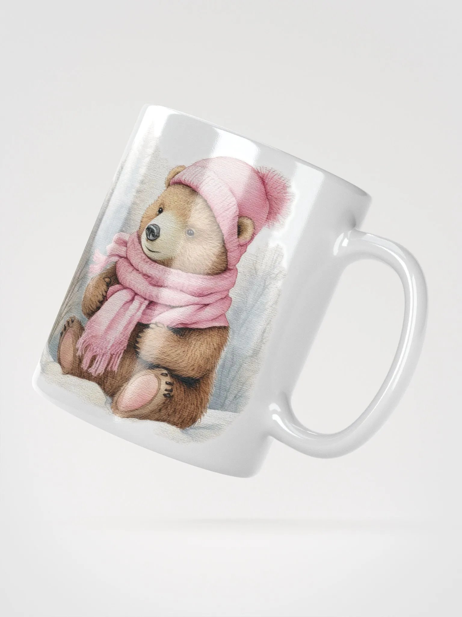 Adorable cute bear wearing a pink hat and scarf Mug product image (2)