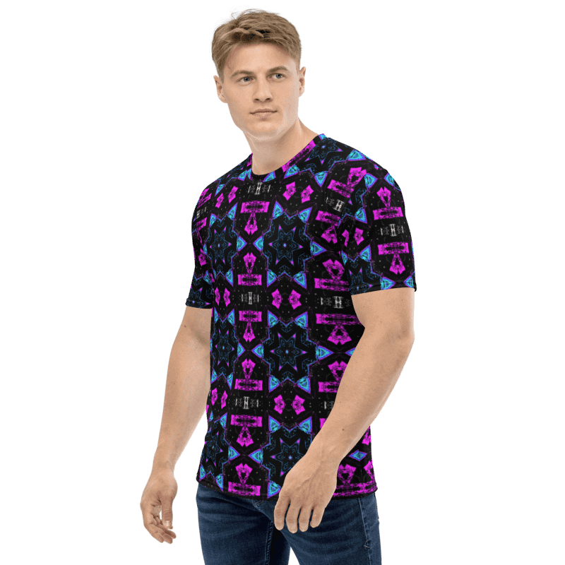 Abstract Pink, Turquoise and Black Repeating Star Pattern Men's T Shirt product image (4)